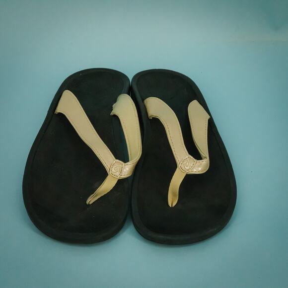 Olukai Size 10 Kalupa Kai Tan Slip Slide On Rubber Sole Flip Flops Sandals - Picture 2 of 6